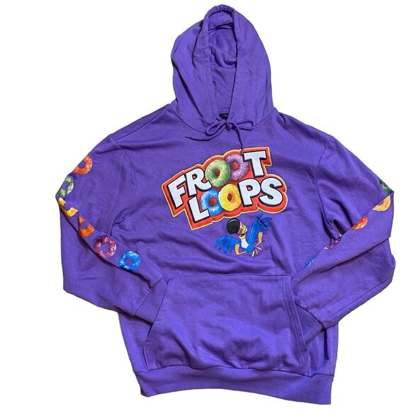 Kellogg's Froot Loops Purple Unisex Adult Pullover Hoodie Sweatshirt NWOT Size L - Picture 2 of 9